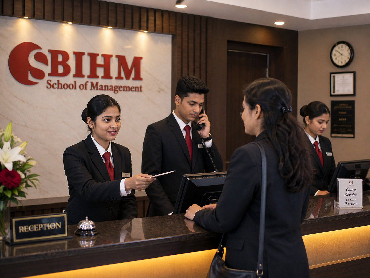 SBIHM mock front office and hotel reception desk for student training